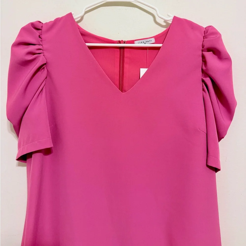 Lida Kate Pink Puff Sleeve Ruffle Hem Mini Dress | Size L | NWT - Picture 3 of 9